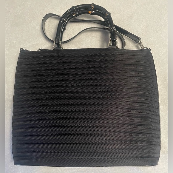 GUCCI Bamboo Black Textured Canvas 2 Way Shoulder / Crossbody - Picture 1 of 17